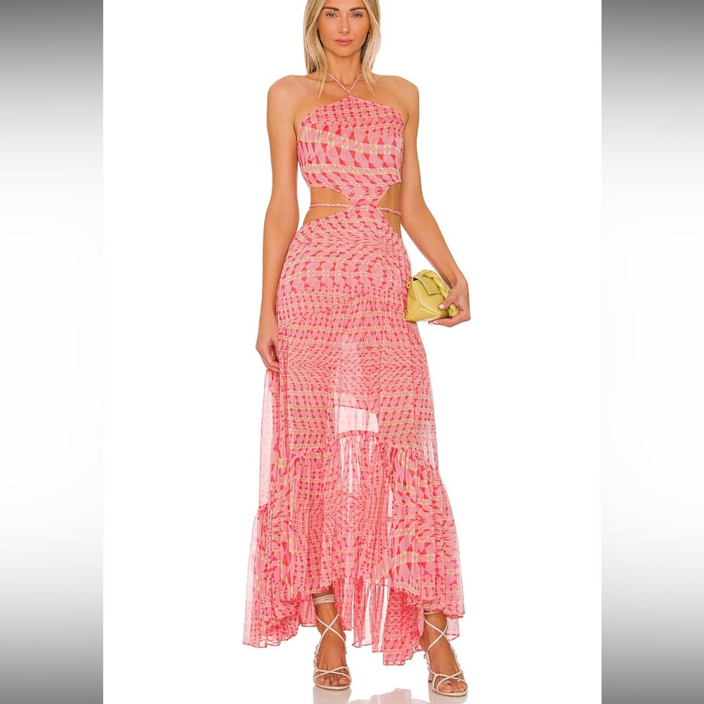 Misa Los Angeles semi sheer maxi dress in pink